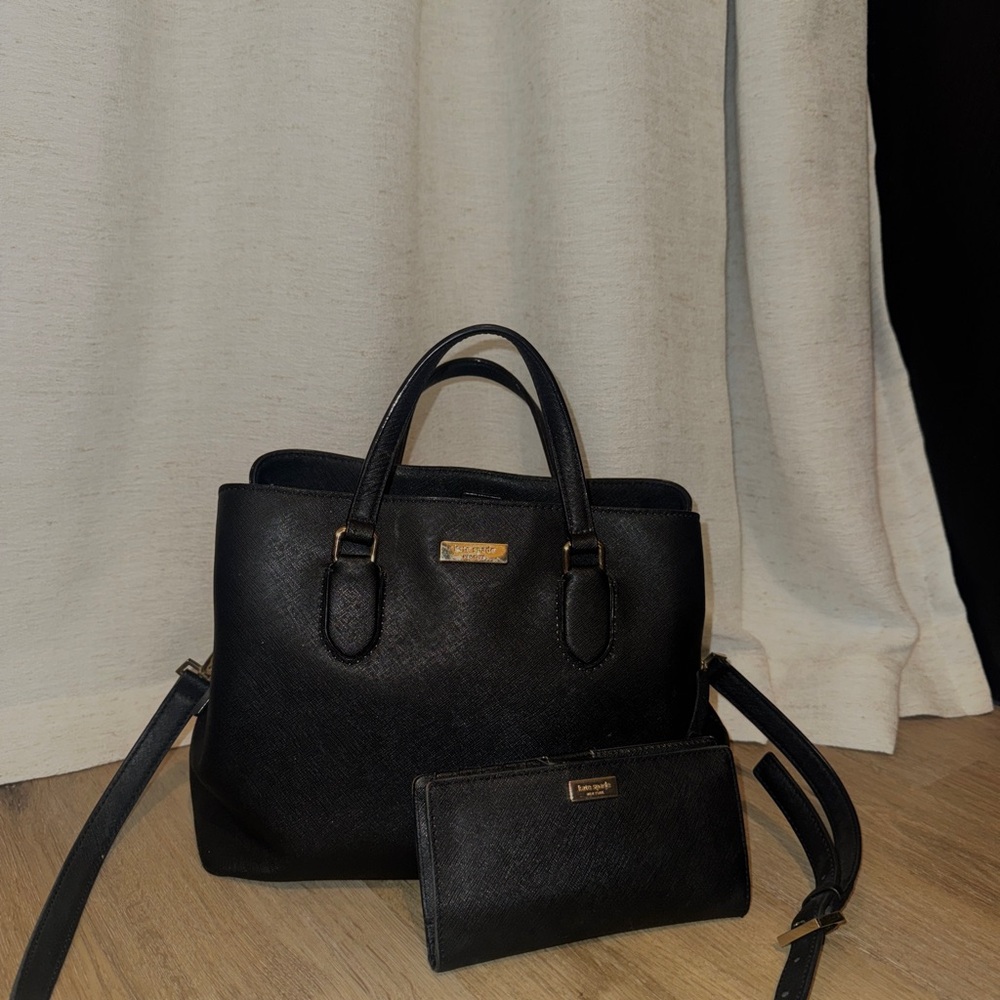 Kate Spade Black Leather Satchel with Gold Hardware